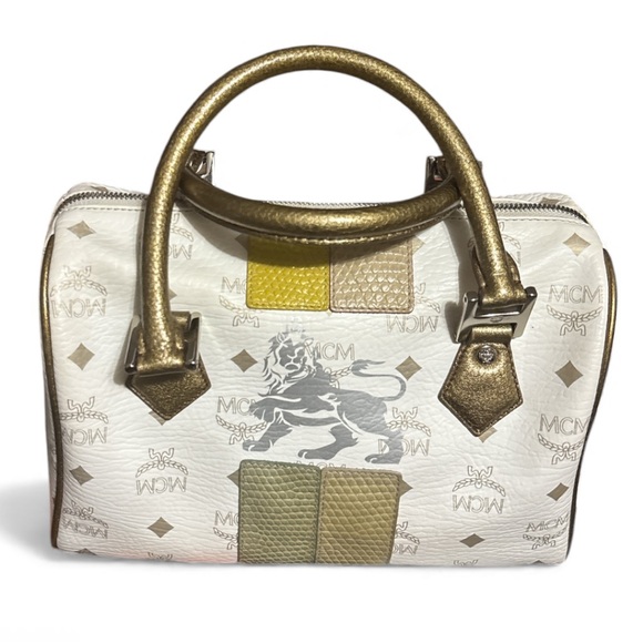 MCM White and Gold Satchel - Picture 1 of 2